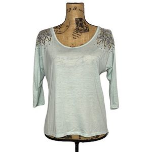 Baby Blue Studded-Shoulder Sheer Back Blouse S